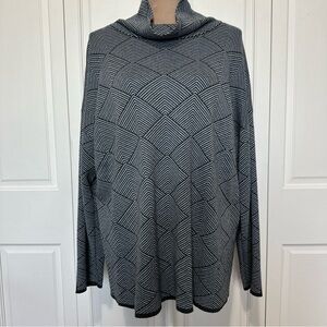 Women’s Sunday Long Sleeve Mock Turtleneck Size Large Geometric Blue and Grey